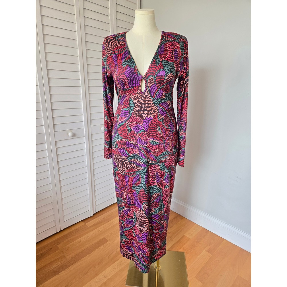 RESA Multicolor Abstract Print Bodycon Maxi Dress Size XL Y2K Glam Retro Chic